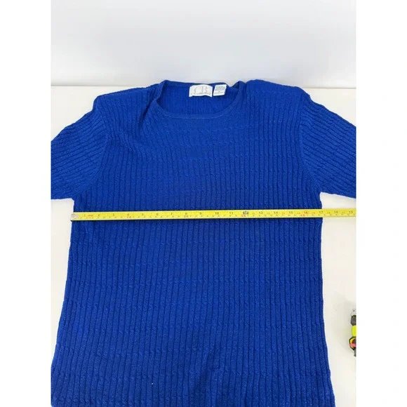 CB Collections Royal Blue Ribbed Knit Sparkle‎ Short Sleeve Top M Vintage - Picture 5 of 10